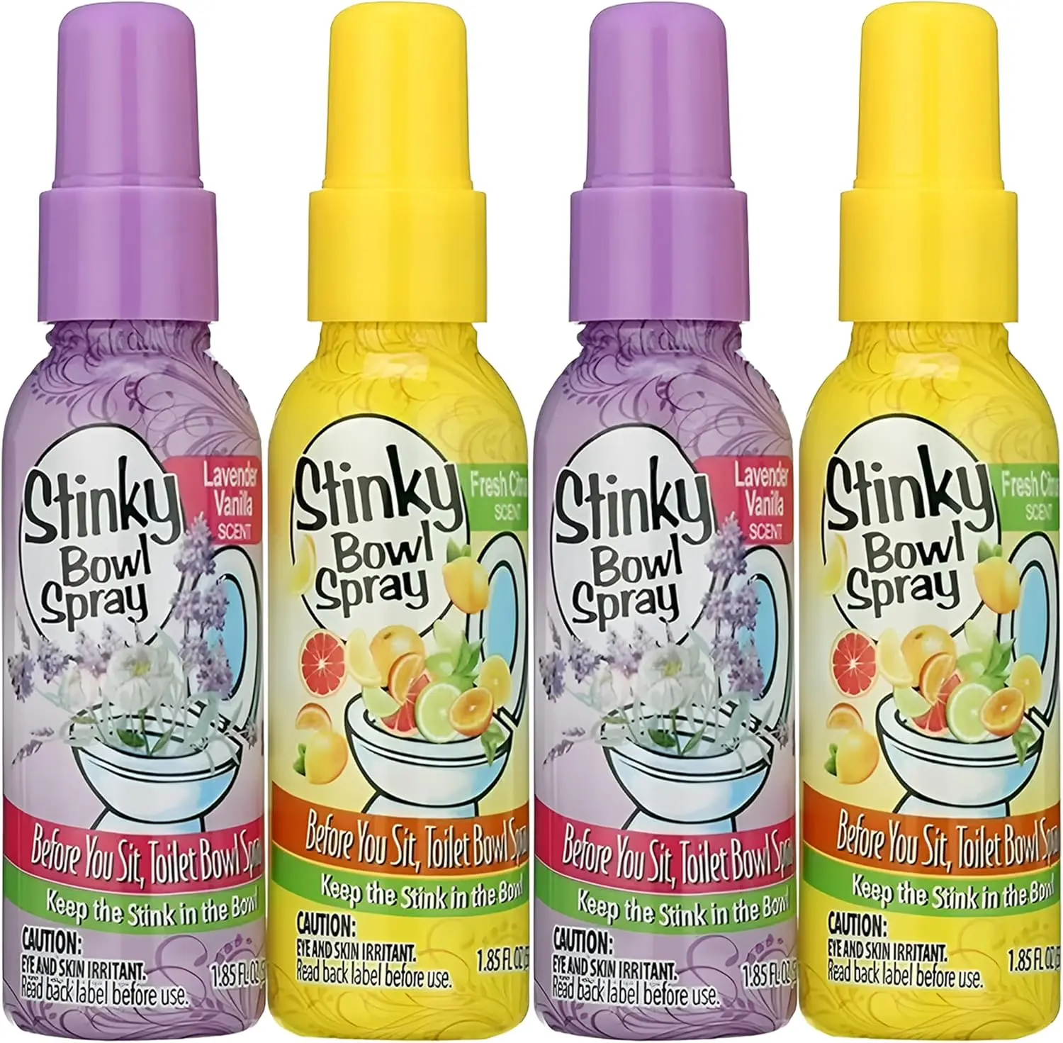4-Pack Scented Toilet Bowl Freshener Spray Bottles (1.85oz Each) - Home Fragrance Pre-Use Bathroom Deodorizer with Fresh Citrus, Lavender Scents, Bottle