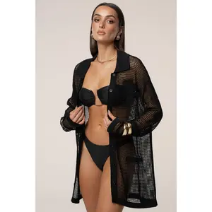 Black Solara Embroidered Button Up Top