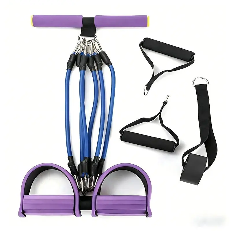 Purple & Black Resistance Bands with Adjustable Handles and Straps for Home Workout puller pedal