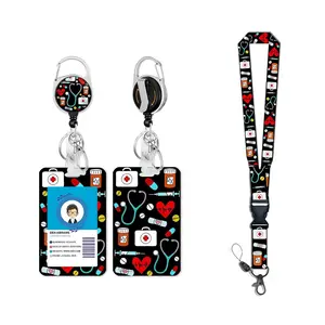 Nurse Id Badge Holder Set, 1 Count Id Card Holder with Personalized Lanyard & 1 Count Retractable Badge Reel, Identification Badges & Supplies for Nurse Teacher Office Nursing Student