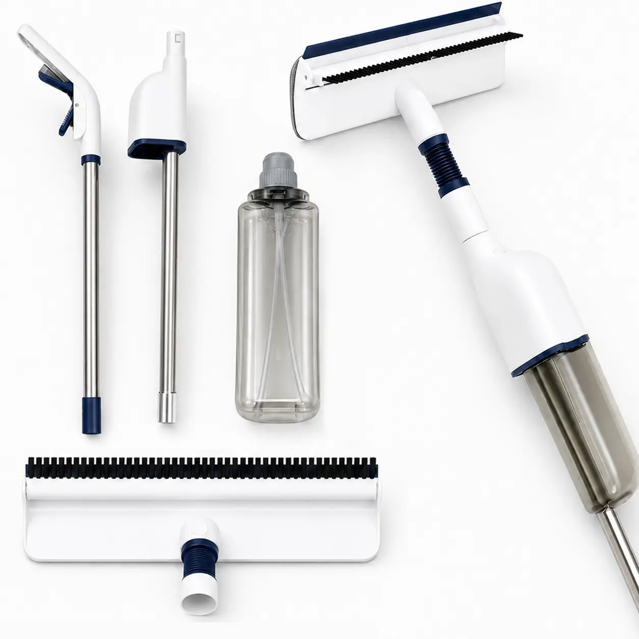 Professional Window Washing Kit for Homeowners - Press-Button Spray Handle, Exterior Wash Squeegees, Multipurpose Scraper Squeegees, Lightweight Pad, Rubber Scrubber for High Windows & Outdoor Surfaces