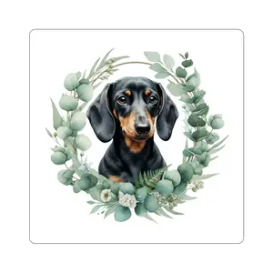 Dachshund Kiss-Cut Sticker — Botanical Wreath