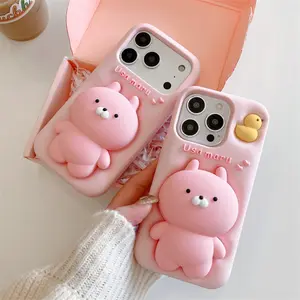 Phone case Cover Accessories suitable for iPhone Cute | Pink Bracket Rabbit | Cartoon Silicone Protective | Best Friend Gift | 12 13 14 15 16 17 Pro Max