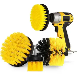 LMMAKE 4Pcs Drill Brush Attachment Set, Mult-Purpose Car Wash Brush, Rotary Detailing Brush Set, Car Carpet Cleaner Brushes for Wheel, Grout, Shower, Bathroom, Floor