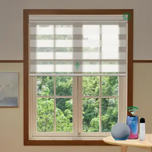 Motorized Zebra Blinds for Windows - Remote Controlled, Alexa - Compatible  Dual - Layer Shades with Dry   & Light Filtering (White H72 x W27)