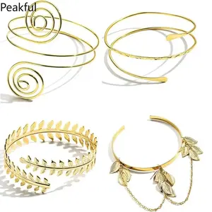 4PCS Boho Upper Arm Band Cuff Set, Fashion Adjustable Stackable Arm Cuff Bracelets for Ladies, Retro Hollow Metal Armband Bangle, lightweight non-alloy comfortable fit, ideal for summer vacation, wedding events, club nights and everyday fashion accessoriz