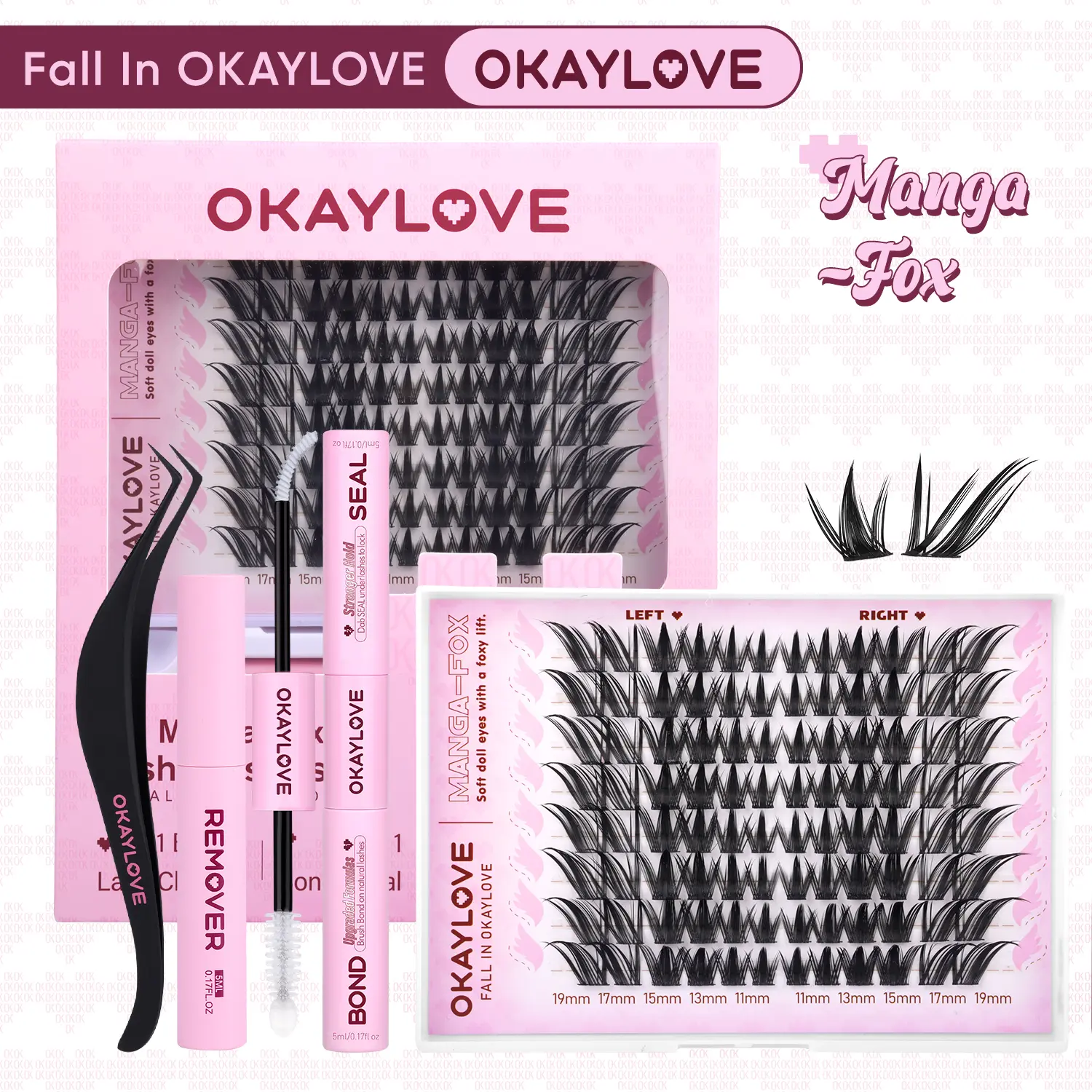 OKAYLOVE Manga-Fox Lash Clusters Kit  Fox Eye Lash Extension Kit  Lightweight Eyelashes Clusters with Waterproof Long-lasting Lash Bond and Seal,Tweezers and Remover for DIY Eyelash at Home Easily, Natural Makeup Girl Gifts DealsForYouDays