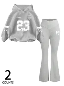 Women's Two-Piece Set Casual Graphic Sweatshirt & Pants, Fitted Regular Length, Comfortable All-Season for Daily Wear