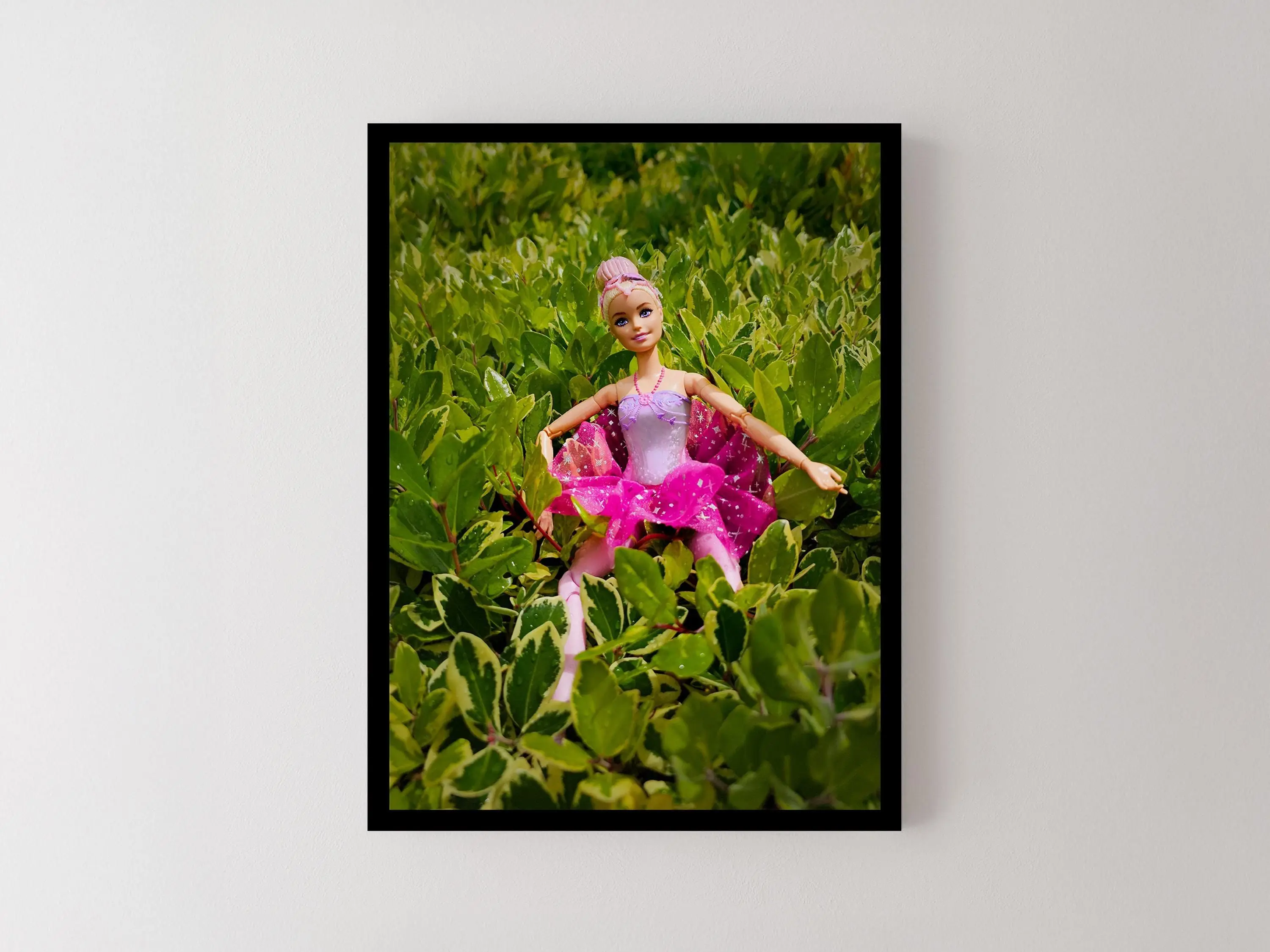 [SALE UP TO 40%] [Unframed] Barbie in a Bush, Humorous Doll Toy Photo Print, Playful Pink Wall Art
