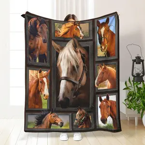 Horse Pattern Flannel Blanket, Soft Comfortable Throw Blanket, Warm Napping Blanket for Home Office Travel Camping