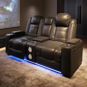 VanAcc Home Theater Seating Seats, Game Movie Dual Motor Recliner Couch Chairs with USB & Type-C, Theatre Reclining Sofa for Media Room with Electric Headrest, LED Light