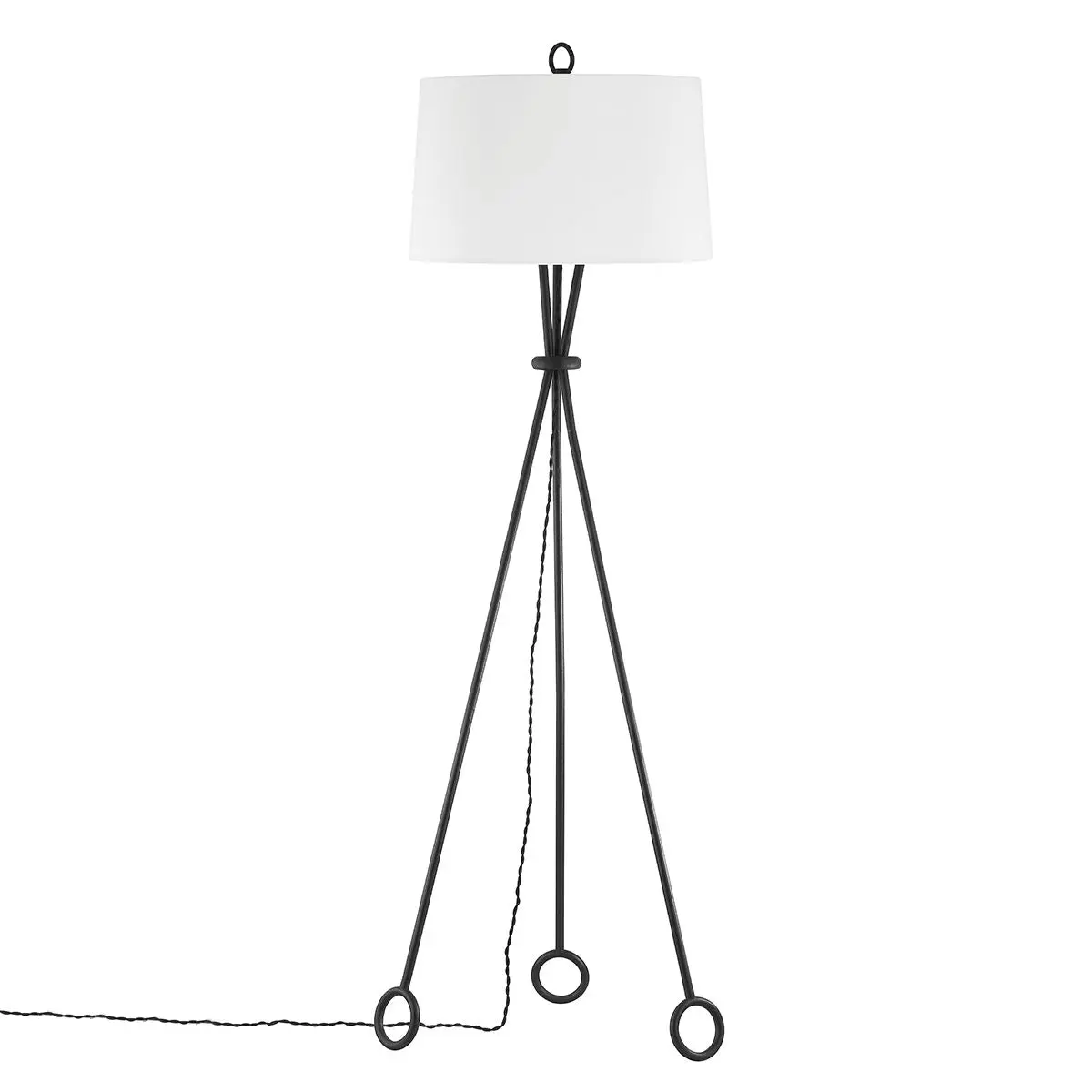 Santa Monica Floor Lamp - Unique Tripod Design with Forged Iron Base and White Linen Shade