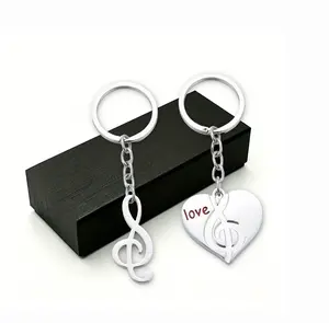 2 Pack Matching Couples Keychain, Split Heart & Music Note Keychain Set, Romantic Love Puzzle Keychain for Boyfriend Girlfriend, Valentine's Day Gift for Music Lovers, Bag Charms Accessories