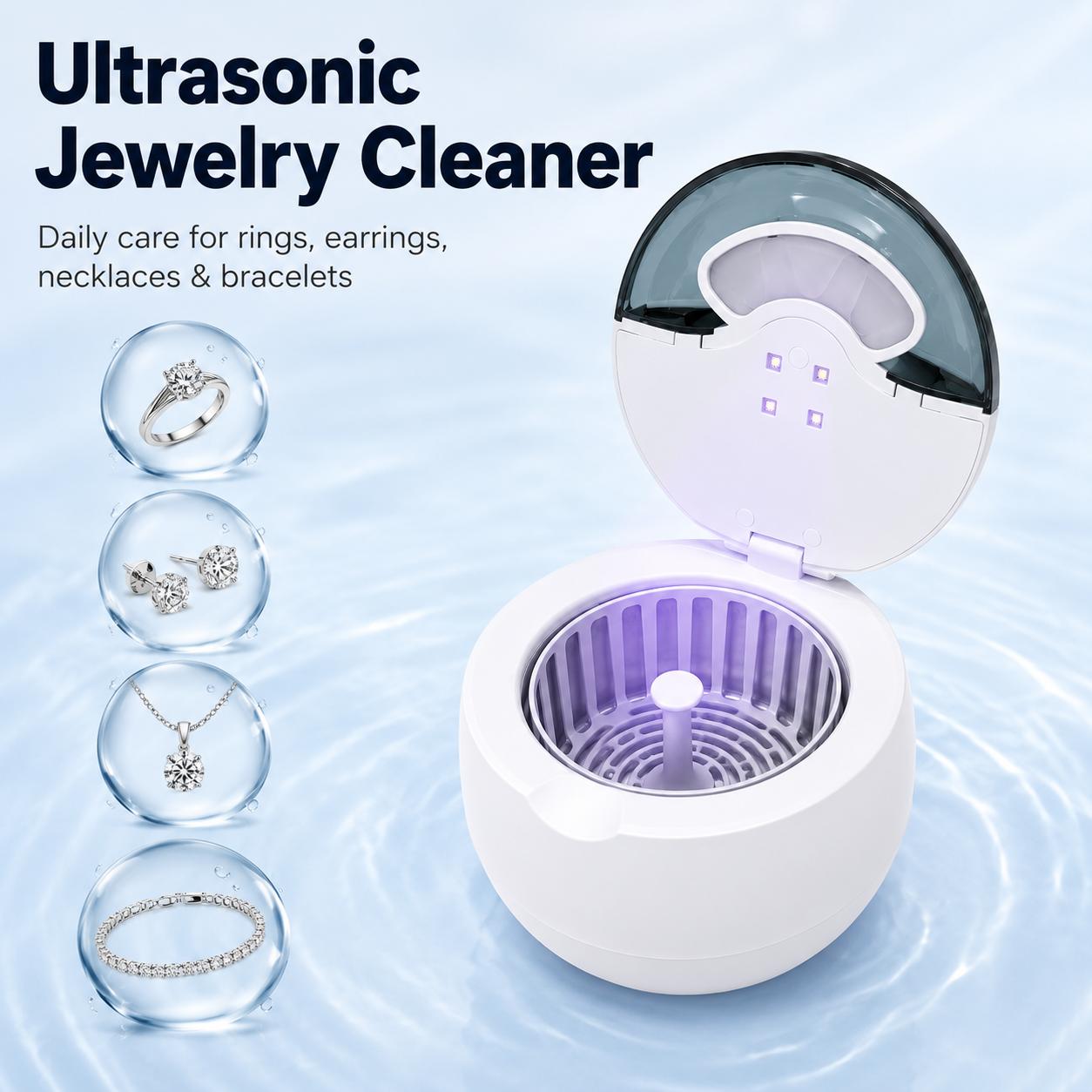 Stainless Steel Ultrasonic Jewelry Cleaner with UV-C Sterilization, 45kHz 200ML 4-Mode Cleansing Device - Gentle Daily Use for Rings, Earrings, Removes Odors toolupgrade