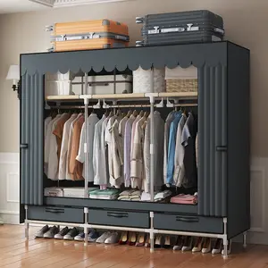 LEAIJIAFY Portable Wardrobe with Drawer, Durable Closet Organizer Three Stackable Sections & Three Hanging Bars, Three Drawers Suitable for Bedroom Dormitory Apartment