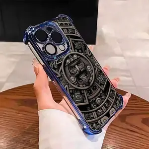 Super Cool Aztec Calendar Sun Stone Phone Cases for iphone 17 Promax 16 15 Plus 14 13 12 11 Samsung S26 S25 Plus S24 Ultra S23 FE S22, Four Corners Anti-Fall Transparent Casual Soft Silicone Phone Cases