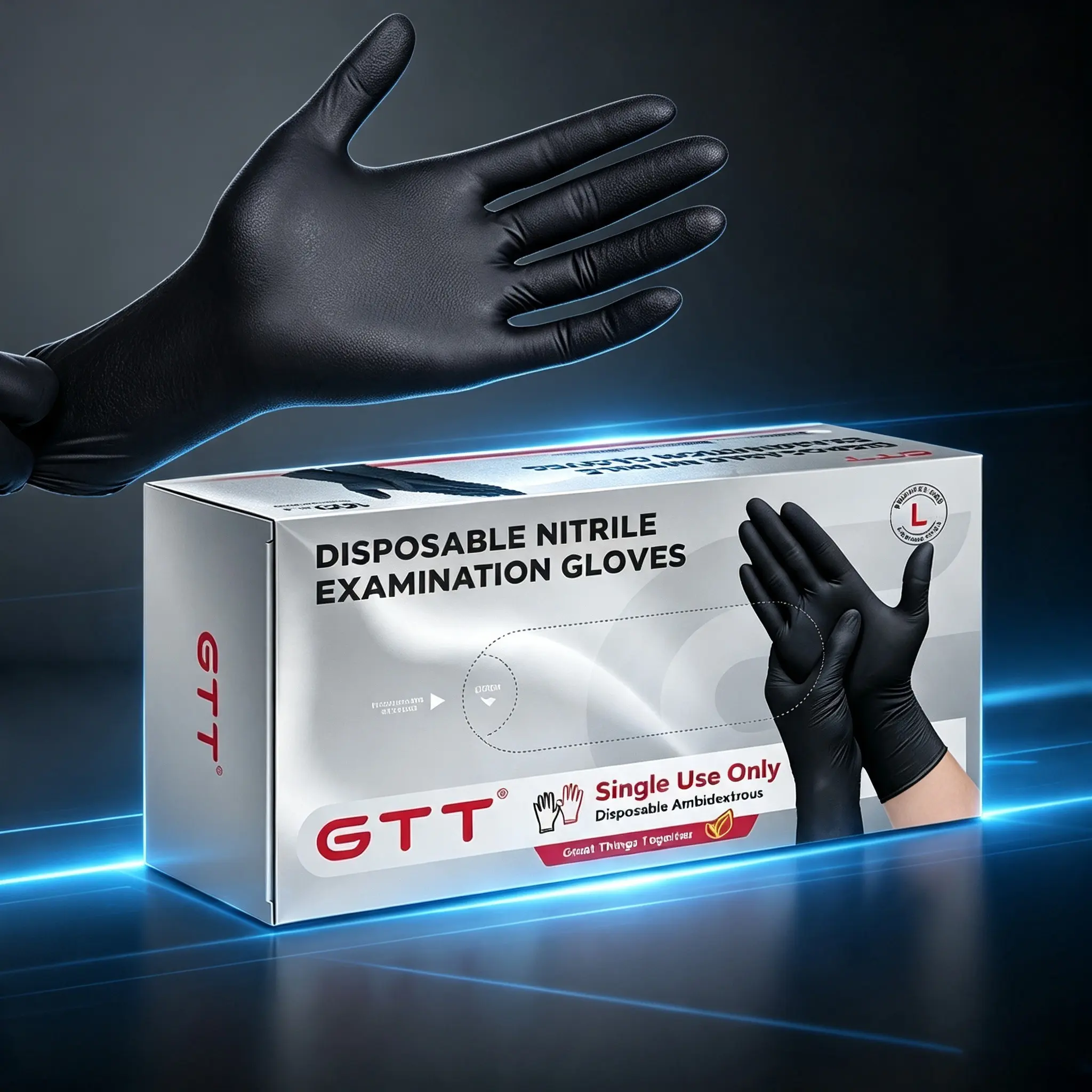 100PCS Black Nitrile Disposable Gloves, 4 Mil Powder & Latex Free, Food Safe Cooking Cleaning Gloves for Men Women, Size Large