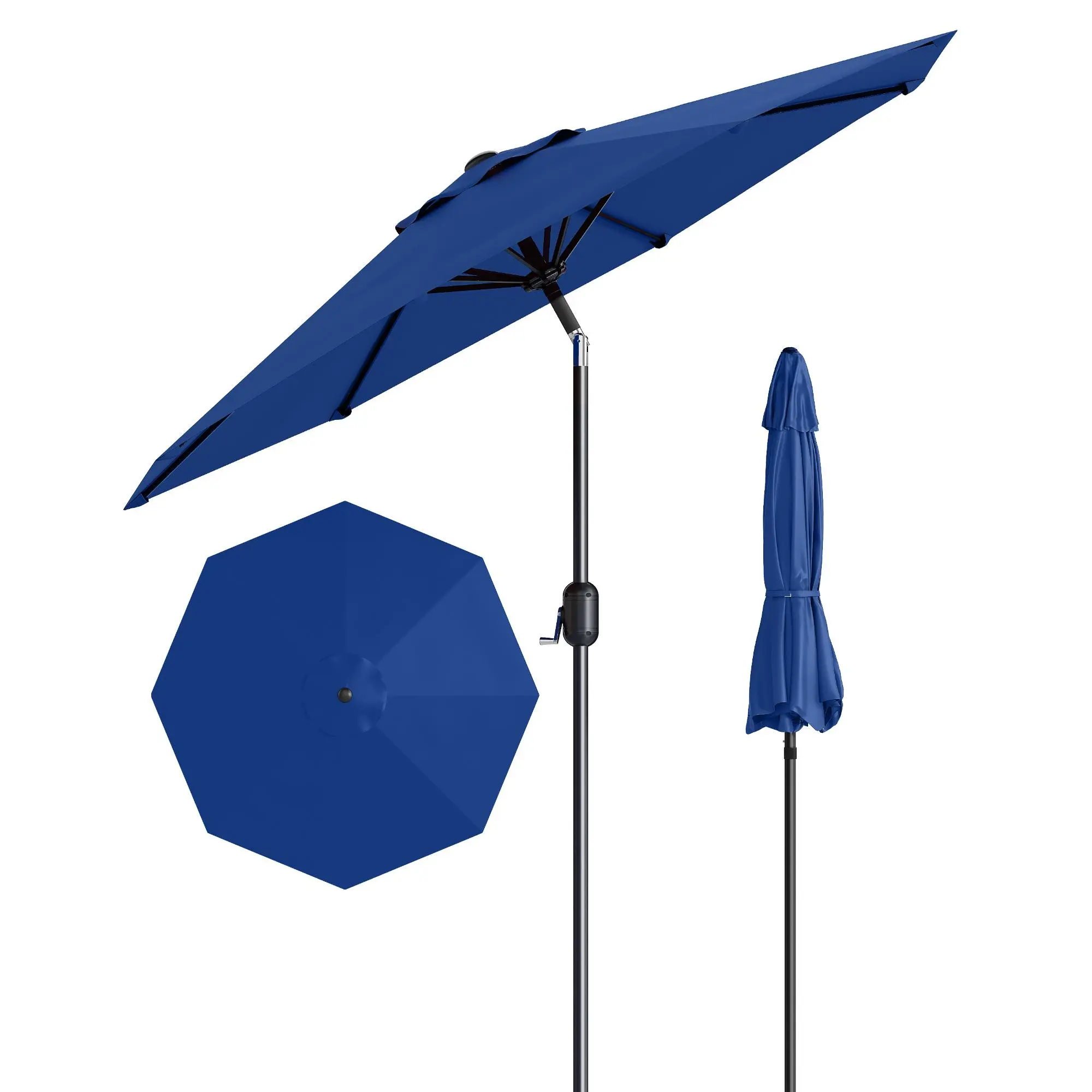 Advanced 9-foot outdoor terrace umbrella with double layered canopy - heavy-duty iron frame, crank tilt, detachable pole, 99.9% UV protection, waterproof, 8 ribs - garden, deck, swimming pool, backyard, café Sturdy Metal Patio Gazebo
