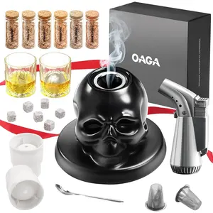Whiskey Smoker Kit with Torch – Ceramic Skull Old Fashioned, Bourbon & Cocktail Drink Smoker – Unique Valentines Day Gifts for Men, Husband, Boyfriend & Him – Cool Bar Accessories & Gadgets Set