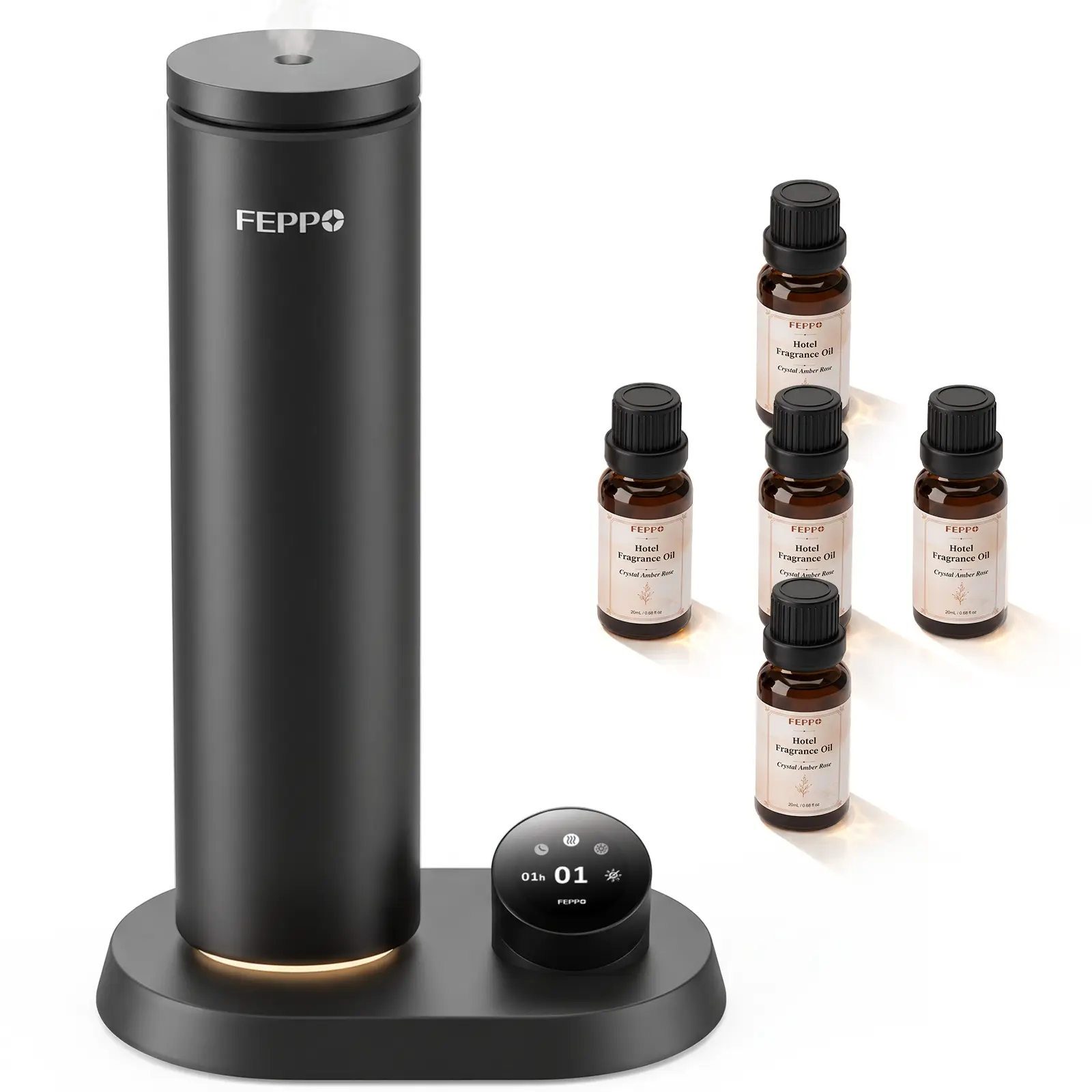 FEPPO Waterless Diffuser Pro, 10-Level Diffusers for Home, Up to 2000 Sq Ft, Diffuser with TFT Display & Rotary Control, 24H Timer, 7-Color Light & 5×20mL Scent Oils for Large Room, Hotel, Spa & Yoga