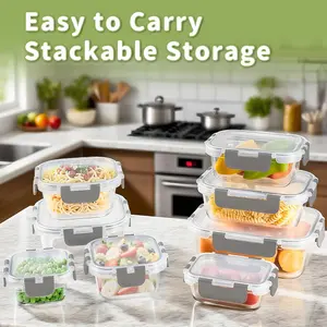 HOMBERKING 8-Pack Glass Food Storage Containers with Airtight, Leak-Proof Lids | Meal Prep Bento Boxes for Kitchen Food Preservation