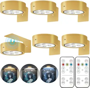Battery Operated Picture Light 6Pcs with Magnetic LED Painting Light, Remote Dimmable & Timer, 3 Lighting Modes, Wireless Wall Decor Puck Lights Night Lamp Nightlight