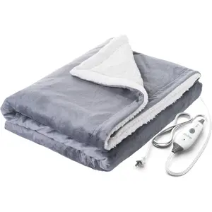 Plush Heated Throw (50" x 60") - 4 InstaHeat(TM) Settings, Soft Micromink & Sherpa Fabric, Machine Washable with Storage Bag - Cozy Electric Blanket for Couch or Bed Use