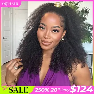 [3 In 1 Half Wig] OQ HAIR Afro Curly Wear Go Half Wig 250% Density Invisible Hairline 3-IN-1 Glueless Human Hair Wigs Seamless Flip Over Wig Beginner Friendly Updo Down Style Comfortable Fit Vacation Hair Wig dealsforyoudays