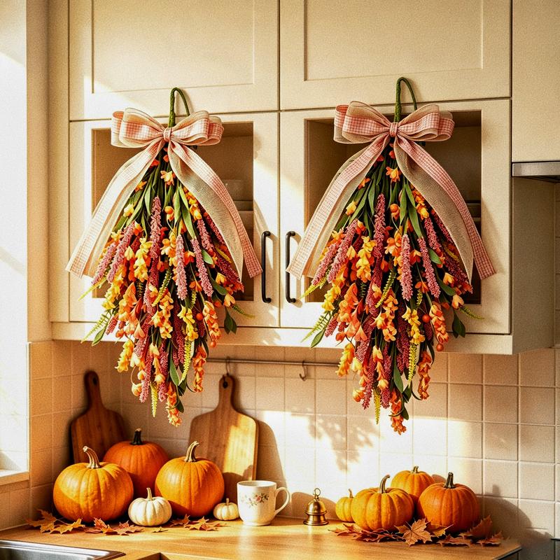 Egolot Fall Orange-Yellow Forsythia Floral Picks with Orange Gradient Plastic Berries - New Zealand Farmhouse Decorative Ornaments for Hanging, Door, Garage, Toilet, Flower Vase Decor