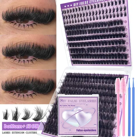 400Pcs Individual Eyelash Extensions with Tool Kit, Ultra-Thick 130D Lash Clusters with Bottom, D Curl Fluffy Eyelash Extensions, 10-18mm Dense Volume False Eyelashes, Reusable Lashes, Dramatic Long Lash for Everyday Use, Dates