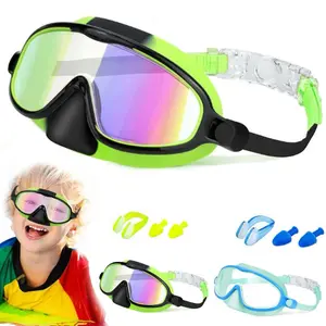 2 Pack Kids Swim Goggles with Nose Cover, Swimming Diving Mask Wide View Anti-Fog UV Anti Shattered lens for Kids 3-15 Swim Glasses Swim Kit