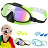 Kids 2-Pack (Green+Blue) Pool Goggles Set - Youth Swim Goggles with Nose Cover, Wide Lens, Anti-Fog, UV-Protective, Shock-Resistant, Shatterproof Underwater Gear for 3-15 Year-Olds for Swim & Dive