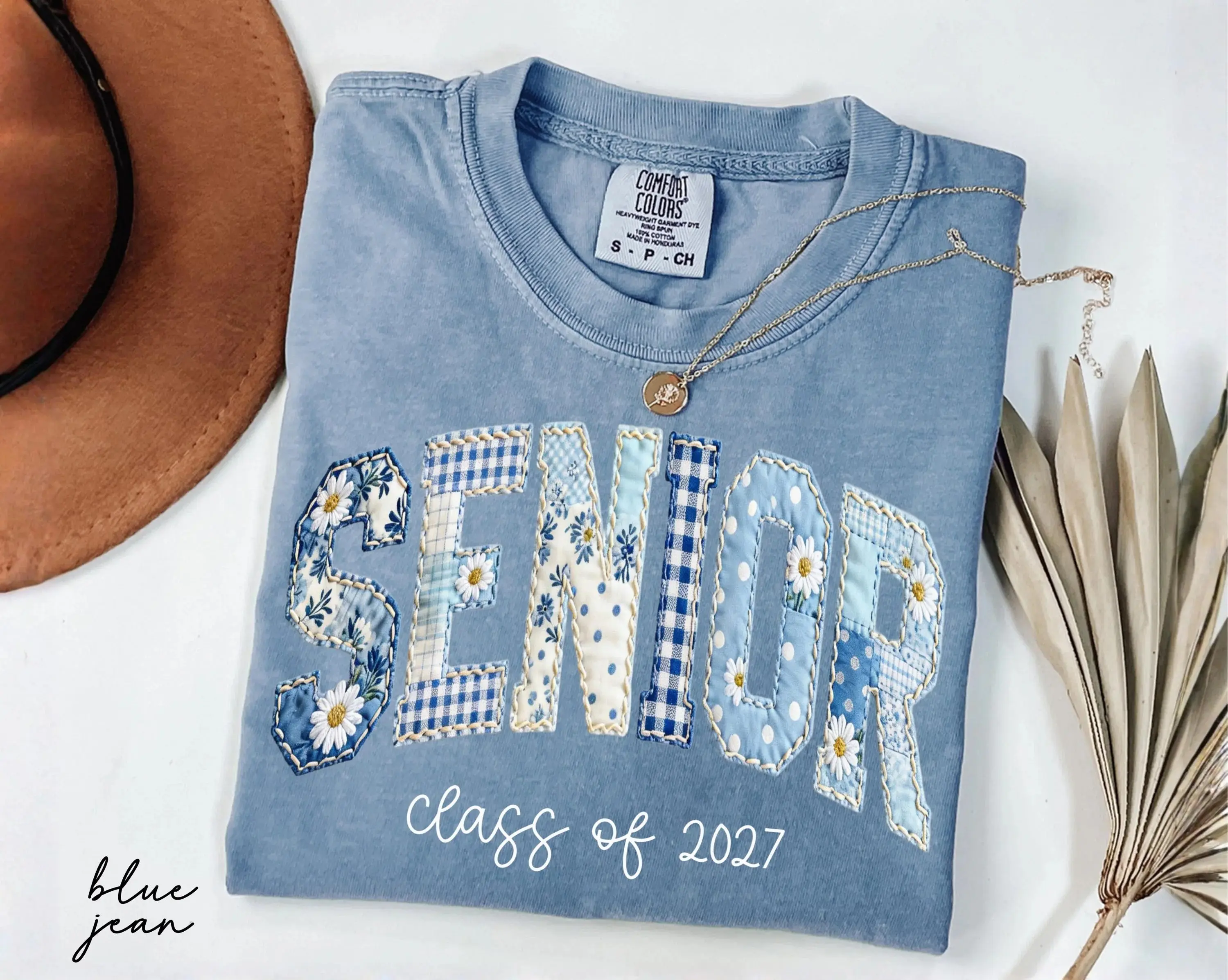 Comfort Colors Senior Class Of 2027 Shirt, Floral Faux Patchwork Senior Tee, High School Graduation Gift, Senior Night Mom Gift,Senior Mama