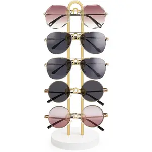 Sunglasses Organizer Glasses Holder Stand Sunglass Storage Eyeglasses Rack Metal Frame with  Base for 5 Pairs of Eyewear Display for Table Desk Countertop Dresser Bedroom, Set of 1,