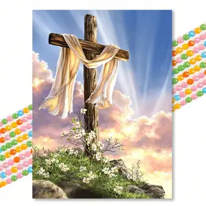 Cross Pattern DIY Diamond Art Painting Without Frame, DIY 5D Diamond Arts Painting Kit, Wall Art Decor For Home Living Room Bedroom, Diamond Painting Kits, Handicraft