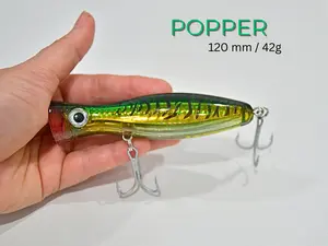 Señuelo de pesca tipo POPPER de la marca Mr Señuelo de 120 mm / 42 g. Titan Splash para pesca en superficie.