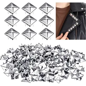 100 count Square Punk Studs Metal Studs for Clothing 10mm  Square Pyramid Stud Four-Jaw Spikes Punk Metal Spike for Clothing Jackets Bags Shoes Belts and Pet Collars