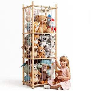 Stuffed Animal Storage & Organizer - Wooden Cute Zoo Toy Holder for Toddler Rooms, Playrooms & Bedrooms