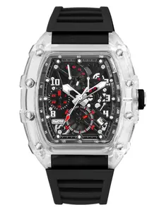 Hardcore Trendy Cool Fully Transparent Barrel Bracelet Transparent Barrel Case, Dark Mechanical Hollow Texture Quartz Watch Modern Casual Wristwatch Anti-Slip Silicone Strap Unisex Trendy Eye-Catching Accessory