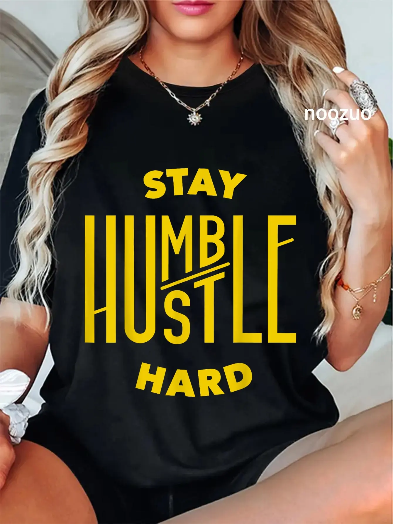 100% Cotton Unisex Stay Humble Hustle Hard T-Shirt Casual Graphic Printed Tee Casual Top