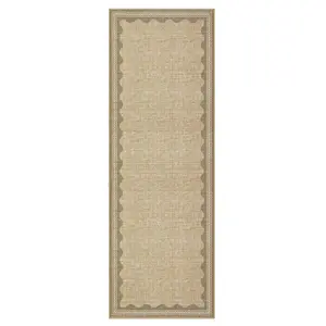 2 x 6 ft Polyester Natural Rectangular Indoor Laundry Bathroom Kitchen Scalloped Modern Machine Washable Runner Rug-A