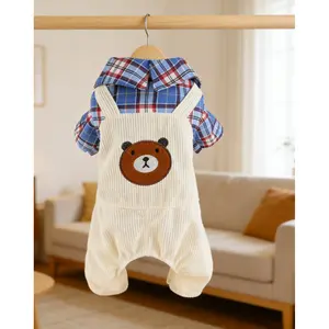 Corduroy clothing for small and medium-sized dogs, spring/summer four-legged pet clothing for dog clothes /cats/puppies,The cartoon bear pattern makes our pet babies even cuter,The two-piece design is more fashionable dog products cool cat stuff pet stuff