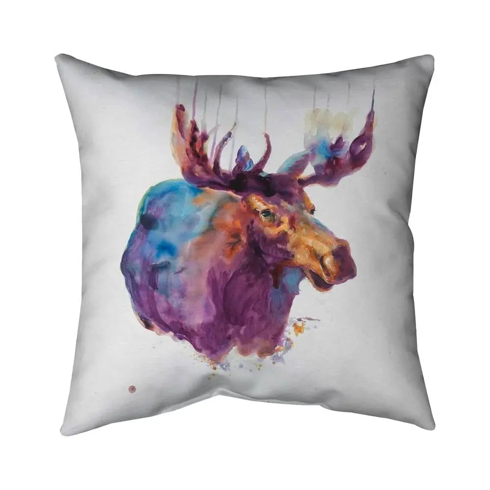Begin Home Decor 5542-1818-AN254 18x18 in. Fade-Resistant Outdoors Spun Polyester Abstract Moose Throw Pillow - Rustic Man Cave Wildlife Decor