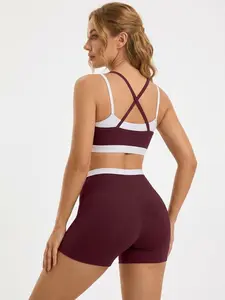 2 Pieces Workout Sets for Women,Seamless Athletic Short with Double Layer Sports Bra,Gym Matching Outfits