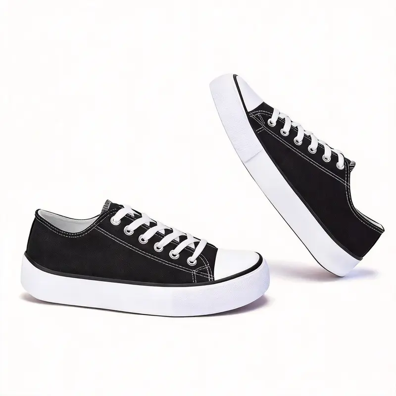 AKK Women's Black Canvas Shoes Breathable Casual, Lightweight Low Top Wide Toe Sneakers with Soft Cushioned Non-Slip Sole & Classic Lace-Up Design for Everyday Wear, Work, School.