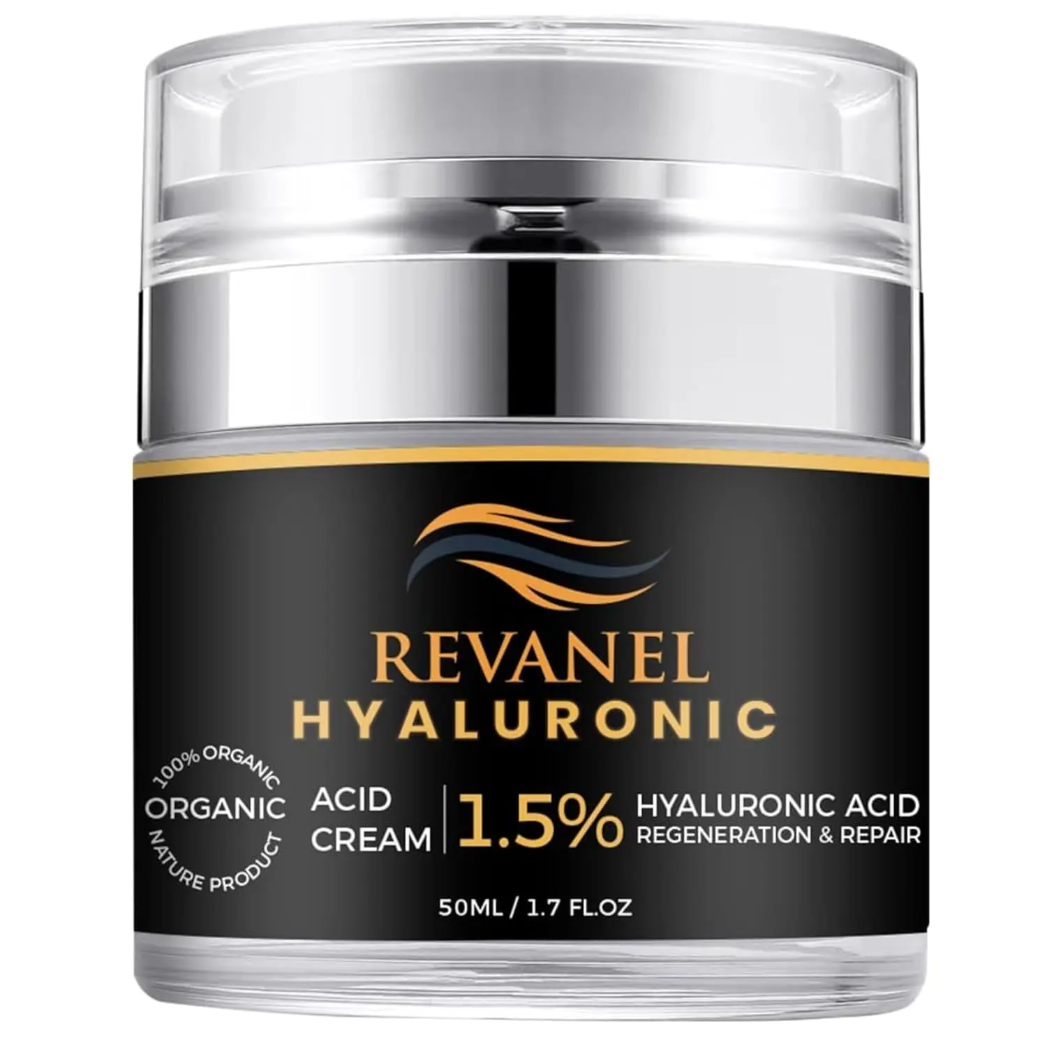 REVANEL 100% Organic 1.5% Hyaluronic Acid Cream for Deep Hydration & Skin Repair 50ml Natural Moisturizer for Sensitive Skin Anti-Aging & Renewal Scent: Jasmine & Rose