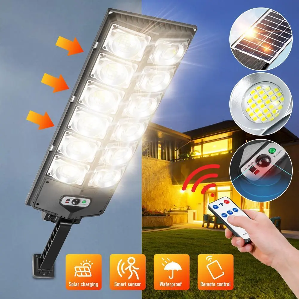 Solar Street Light Outdoor, Motion Sensor Dusk to Dawn LED Road Lamp, Waterproof Area Lighting for Parking Lot, Driveway, Stadium