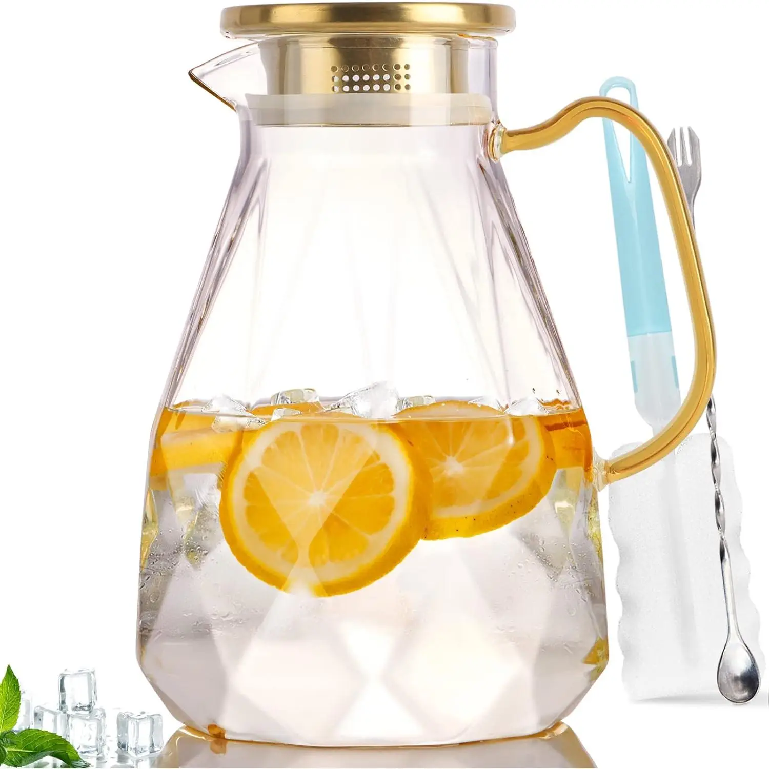 Glass Pitcher,74oz/2.2 Liter Water Pitcher with Lid,Beverage Serveware Drinkware ,Iced Tea Pitcher,Heat Resistant Borosilicate Bottles Tumblers Jugs