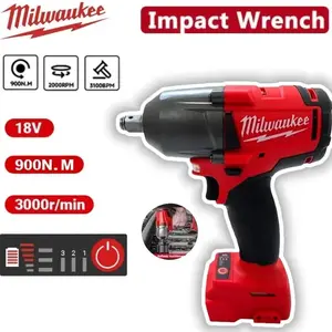 Milwaukee 18V Brushless Impact Wrench 900 N·m Torque Cordless High Torque Tool for Mechanics & Industrial Use M18 RED LITHIUM XC 6.0 with LED Work Lights