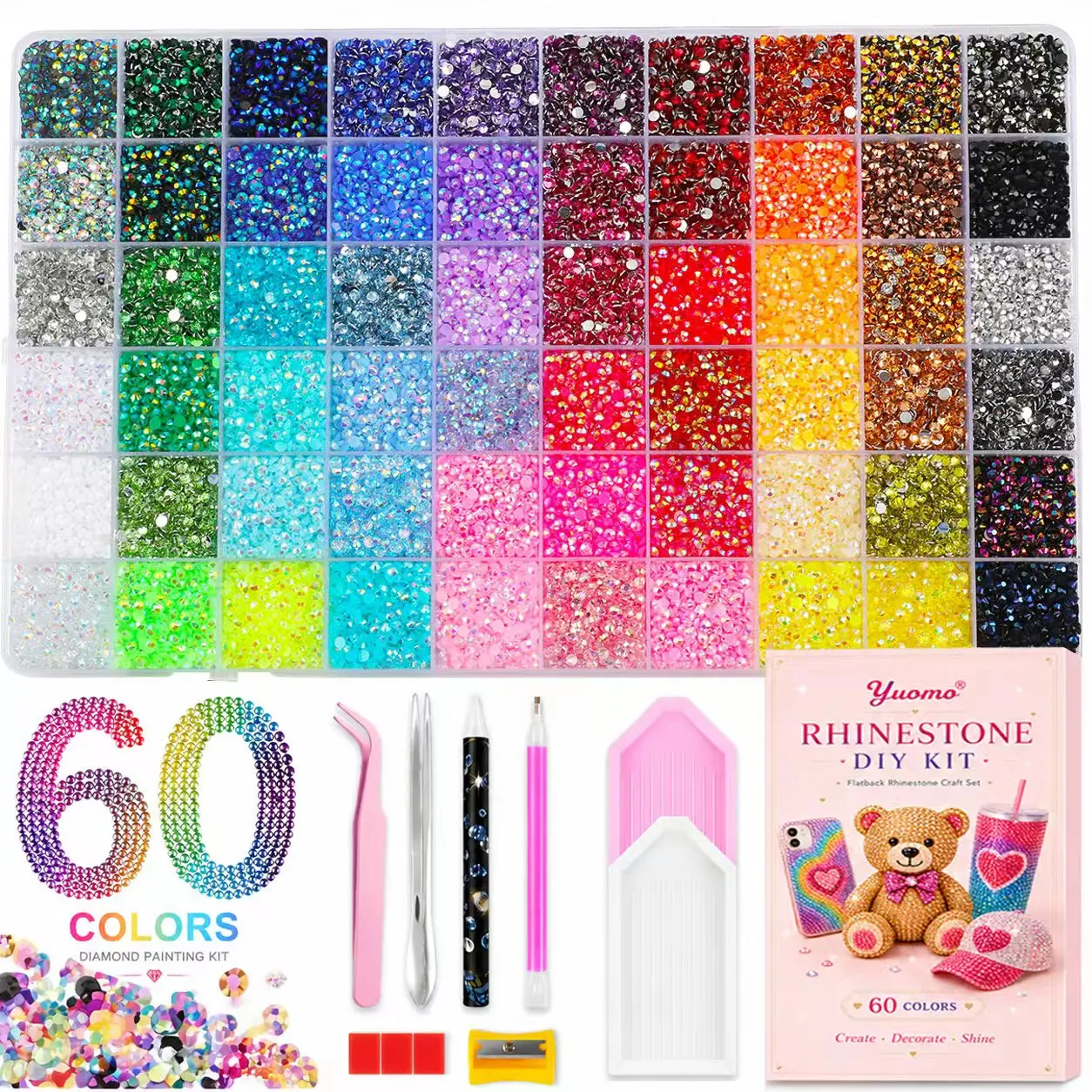 60Colors Jelly Synthetic Rhinestone Kit, 60000Pcs 3mm Flatback Beads with DIY Nail Art & Shoe Craft Tool, Jewelry Gifted Tool Set, Perfect for Diamond Art Lovers dly